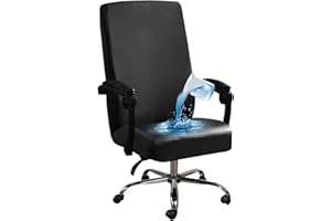 Shukii Waterproof Office Chair Cover PU Leather Computer Seat Covers Stretch Rotating Chair Slipcover with Elastic Bottom Universal Chair Protectors for Rotating Boss Chair (Black, Large)