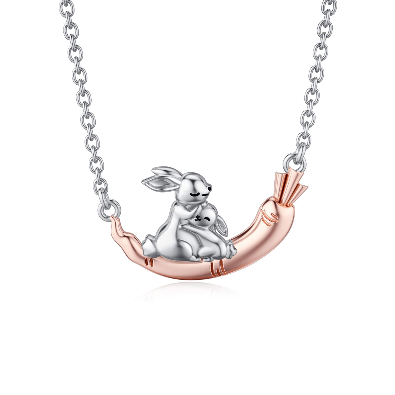 HARMONY BOLA 925 Sterling Silver Cute Rabbit Pendant Necklace for Women Mother Daughter Necklace Mothers Day Jewellery Birthday Gift
