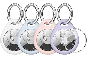 4 Pack Airtag Holder for Apple Air Tags with Keychain, Soft TPU Shockproof Waterproof Shell Protective Case for Key, Luggage,