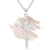 Charms Sterling Silver Trendy Cross Butterfly Pendant Necklace Dainty CZ White Gold Plated Hypoallergenic Jewelry with Silver Chain Fashion Birthday Gift for Women