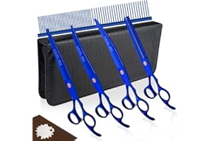 LILYS PET Professional PET DOG Grooming Coated Titanium scissors suit Cutting&Curved&Thinning shears (7.5 inches, Blue)…
