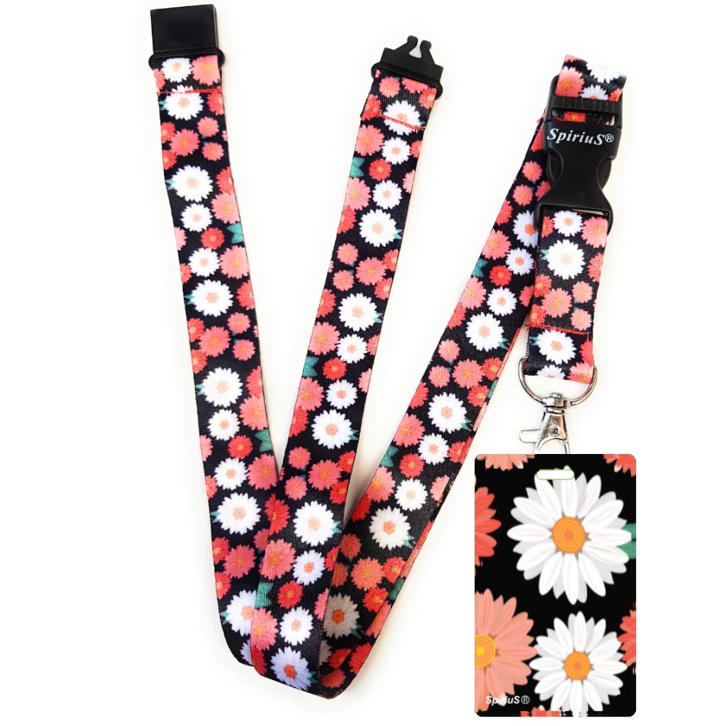 SpiriuS Lanyard Neck Strap with Unique Badge Holder (Unique Multi Daisies)