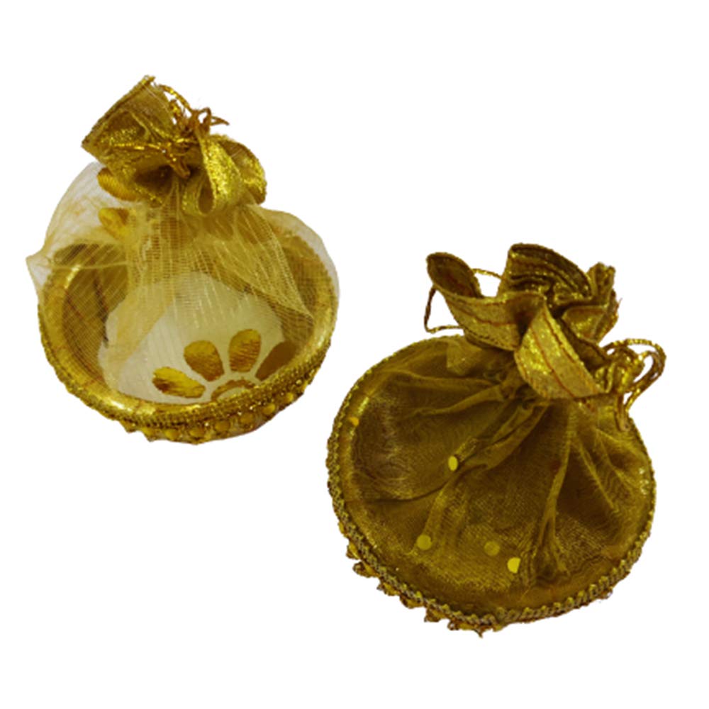 Buy DMS RETAIL Golden Decorative Organza Potli Basket Net Potli Baskets