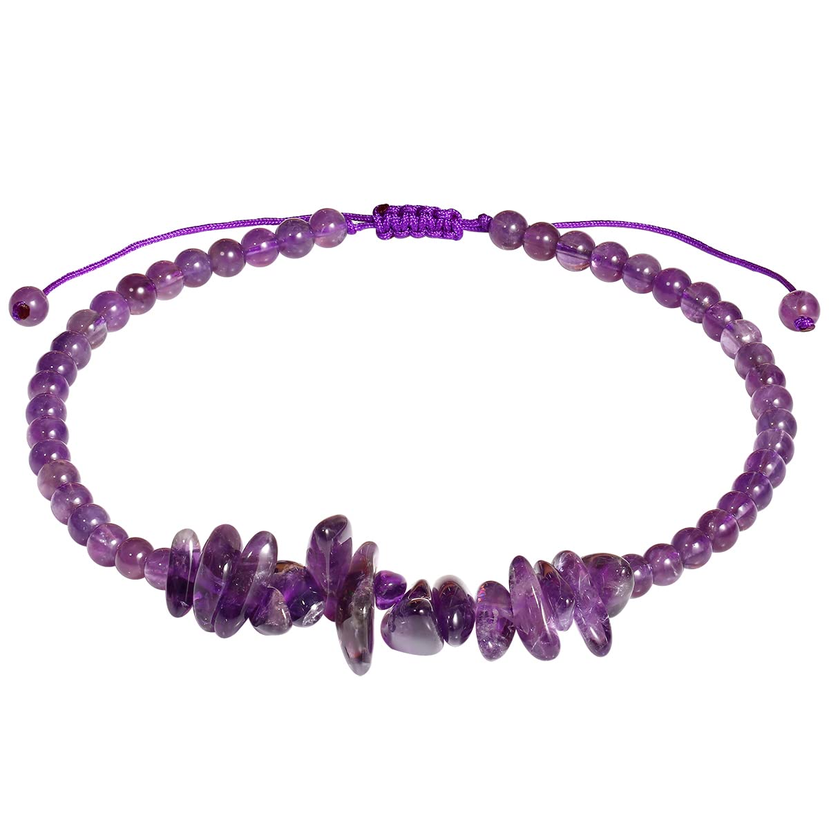 Jewboo Natural Amethyst Anklet Bracelets for Women Tumbled Chips Crystals Anklet Adjustable Handmade Reiki Gemstones Beach Foot Jewelry