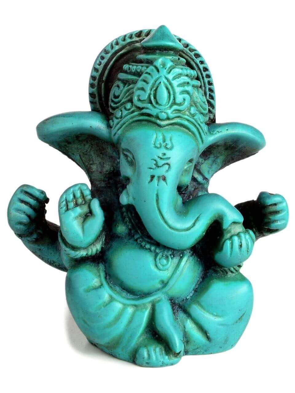 BUDDHAFIGUREN/Billy Held Ganesha Ganapati Ganesh Statue Turquoise Resin 6.5 cm