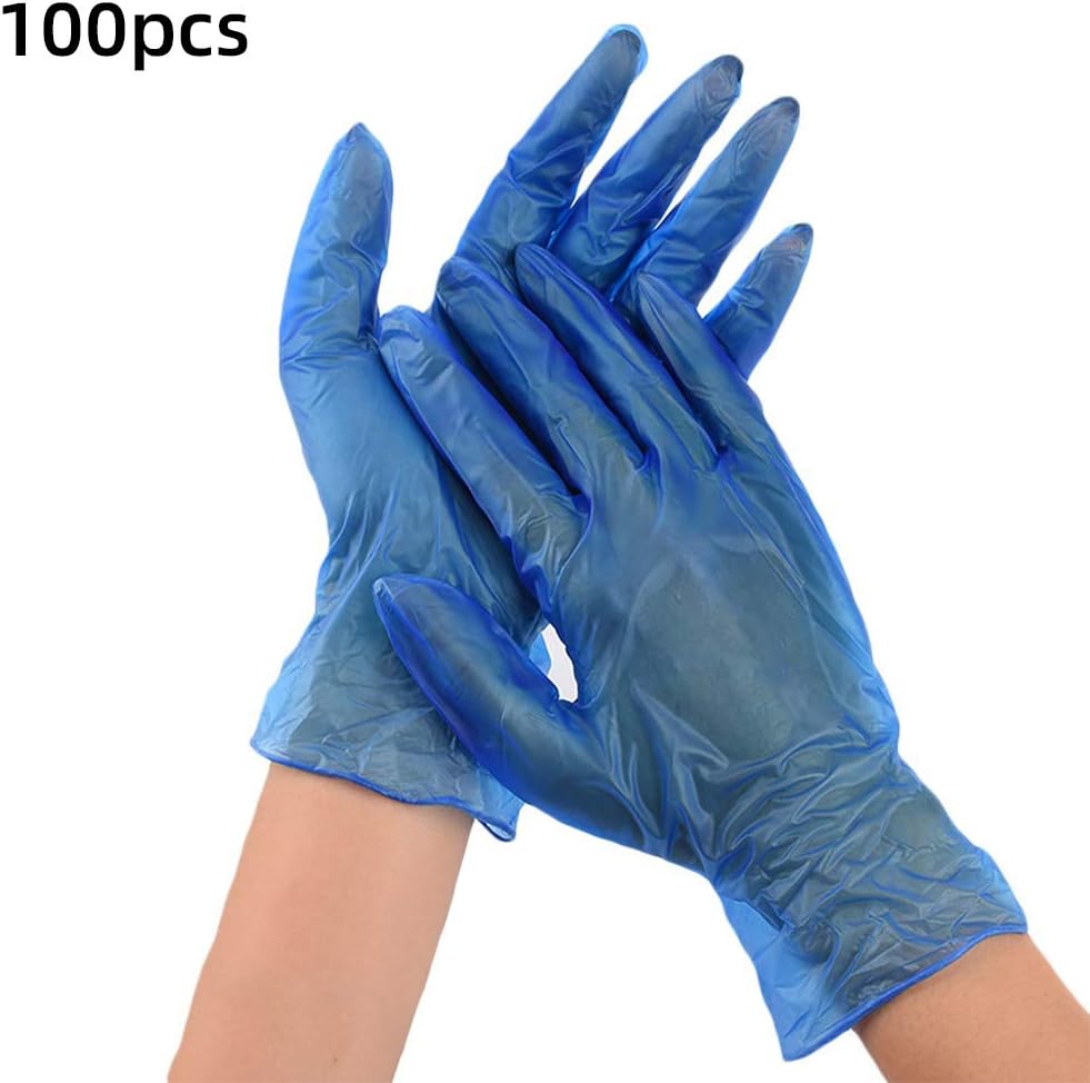 xmke96 100Pcs Disposable Protective Gloves Pvc Inspection Isolation Pollution Source Gloves Sanitary Protective Gloves for Kitchen Cooking Cleaning Blue L