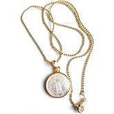 SIFRIMANIA Saint Benedict Mother of Pearl Medal Necklace Gold Plated Ball Chain Handmade