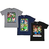 Nintendo Super Mario Boys T-Shirts 3-Pack, Super Mario Bros Characters 3-Pack of Tees for Boys Bundle Set