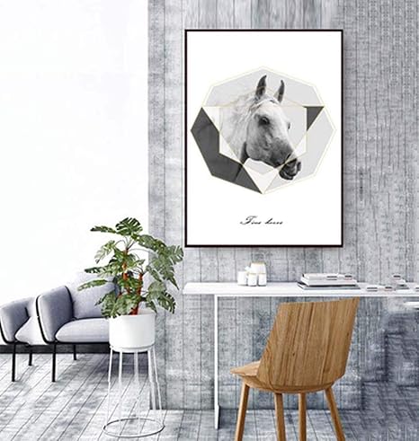 Amazon 壁紙ポスター 装饰壁画 現代の装飾画 北欧モダン ミニマル馬の頭飾りブラックフレーム絵画ベッドルーム馬の壁画リビングルームのソファの背景の壁40 60センチメートル幸せな生活を絵画 おしゃれ プレゼント ウォールステッカー オンライン通販