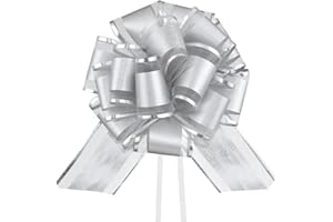 HSXJJ 6 Pieces Pull Bow,Silver Gift Bow,6 inches Pull Bow for Gifts Wrapping Wedding Ribbon Bows for Wrapping Boxes or Flower Decorations, Valentine's Day Gift Decorations (Silver)