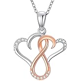 LWXIE Diamond Double Heart Pendant Necklace for Women 925 Sterling Silver Lab Grown Diamonds Jewelry Gifts 0.12 cttw D Color VVS Clarity