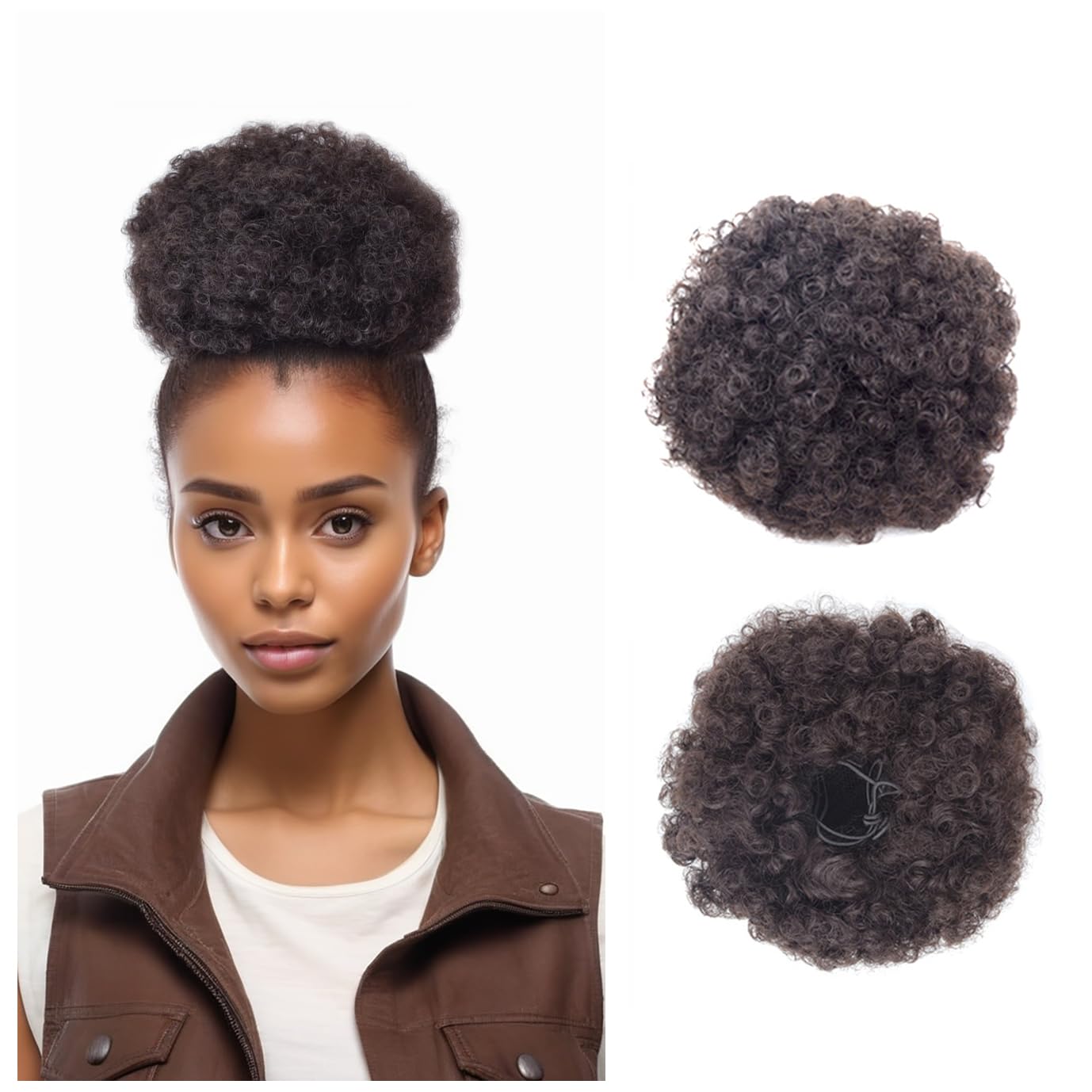 Afro Puff Drawstring Ponytail with Two Clips for Black Women Synthetic Curly Ponytail Bun Extension Hairpieces Updo Hair Extensions (Large, 2#) — image 1