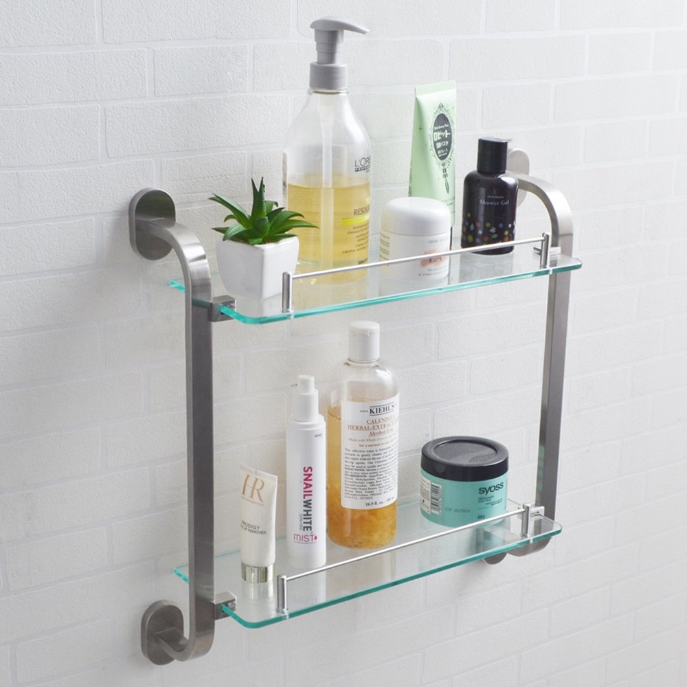 KES Bathroom 2Tier Glass Shelf SUS 304 Stainless Steel Frame and Extra