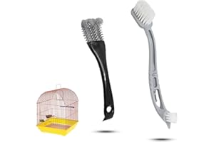2 Pcs Bird Cage Cleaner Brush & Scoop with Long Handle and Curved Brush Head, 2-in-1 Bird Cage Cleaner with Front and Back Br