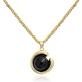 Sonateomber Gold Stone Pendant Necklace for Women, Chunky Chain Statement Round Gemstone Dangle Necklaces Prom Fashion Jewelry Gifts