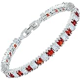 RIZILIA Ice Cube Birthstone Tennis Bracelet for Women - 4mm Princess Cut CZ Multi Color Gemstone Bracelets in 18K White Gold plated, 7 Inch Hypoallergenic with Gift Box for Birthday