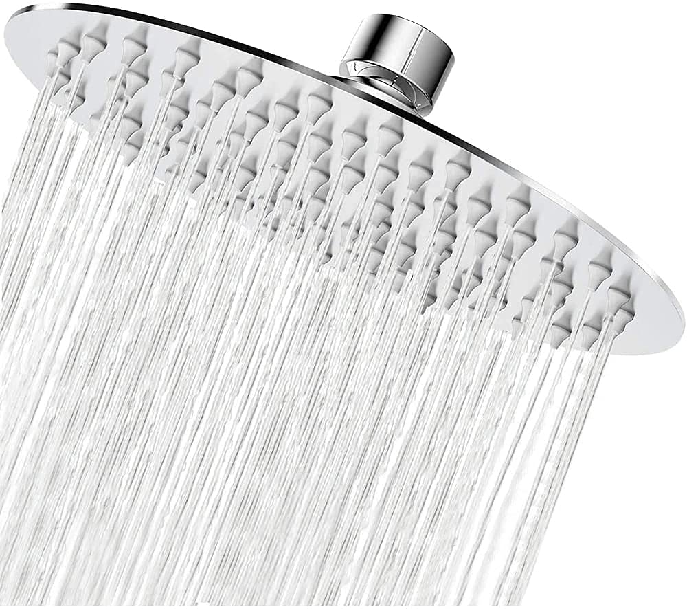 Rain Shower Head, 10 Inch Round High Pressure Showerhead, VIGIME Ultra-Thin Stainless Steel 304 High Flow Rainfall Shower Head with Silicone Nozzle - Chrome