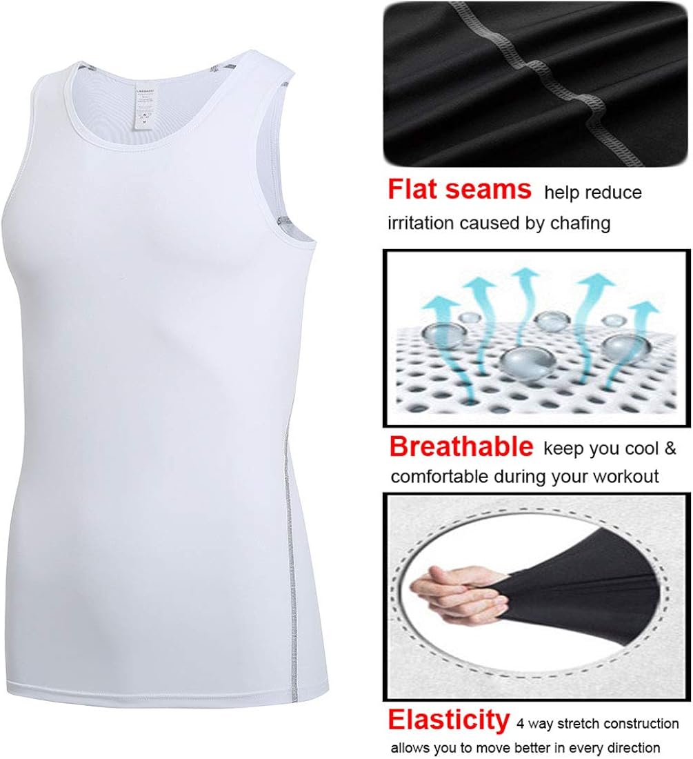 Mens Athletic Sleeveless Compression Shirt Slimming Undershirts Cool Dry Baselayer Under Tank Tops 3 Pack: Clothing