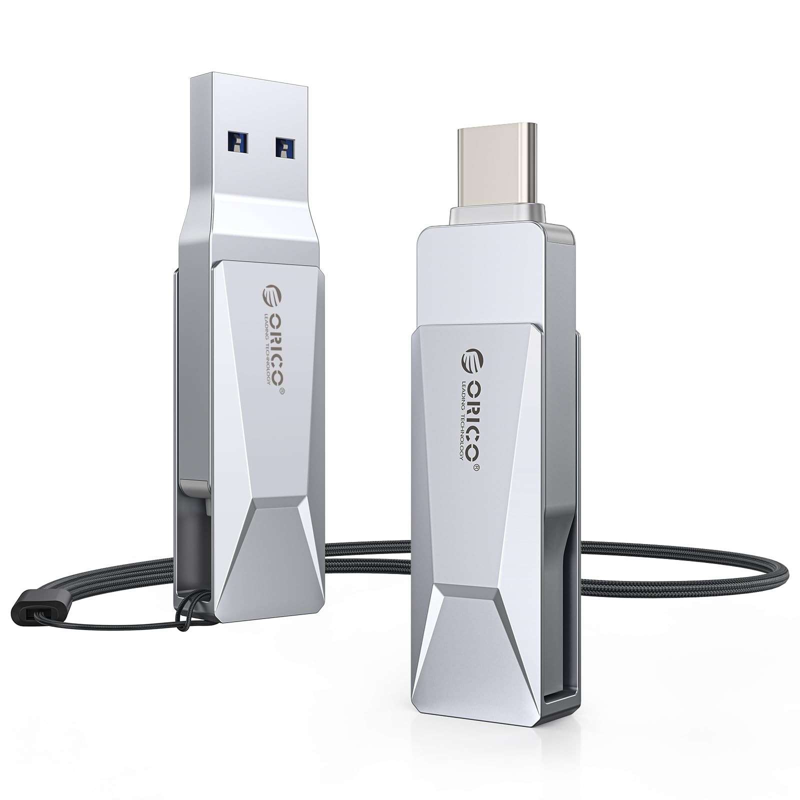 ORICO USB Stick 128GB USB C Stick Speicherstick OTG Bis zu 150MB/s 2-in-1 Typ C Flash Laufwerk Metall für iPhone 17/16/15/Android-Smartphone/Tablet/Mac/Laptop/PC, Silber, CB05