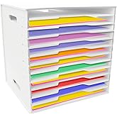 TUSAUW 12 Tier Scrapbook Paper Organizer - 13" x 13", Craft & Stamp Cardstock Storage Rack for Home Office & Classrooms (White)