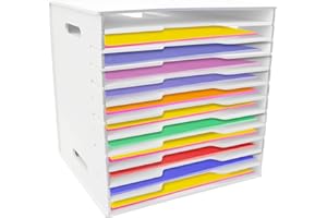TUSAUW 12 Tier Scrapbook Paper Organizer - 13" x 13", Craft & Stamp Cardstock Storage Rack for Home Office & Classrooms (White)