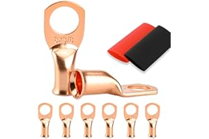 HOUSUN Battery Cable Ends, 8PCS 8 Gauge Wire Connectors 3/8 Copper Wire Lugs, Bare Copper Eyelets with Heat Shrink Tubing