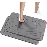 JUERLEN 2 Pack Diatomaceous Earth Shower Mat, Stone Bath Mat, Nonslip Super Absorbent Fast-Drying Hard Bath Mat for Bathroom Shower Floor, 24 x 16 inch, Grey Wave Design