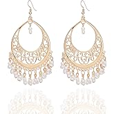Bohemian Chandelier Coin Sequins Dangle Drop Earrings Ethnic Gypsy Beads Tassel Hoops with Disc Charms Boho Ear Jewelry Women