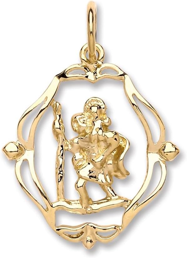 Genuine 9ct Yellow Gold Oval Fancy Cut Out St Christopher Pendant 30mm Brand New