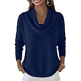 Women's Cowl Neck Sweater Lightweight Long Sleeve Sweaters Casual Loose Fit Basic Knit Pullover Tops Jumper