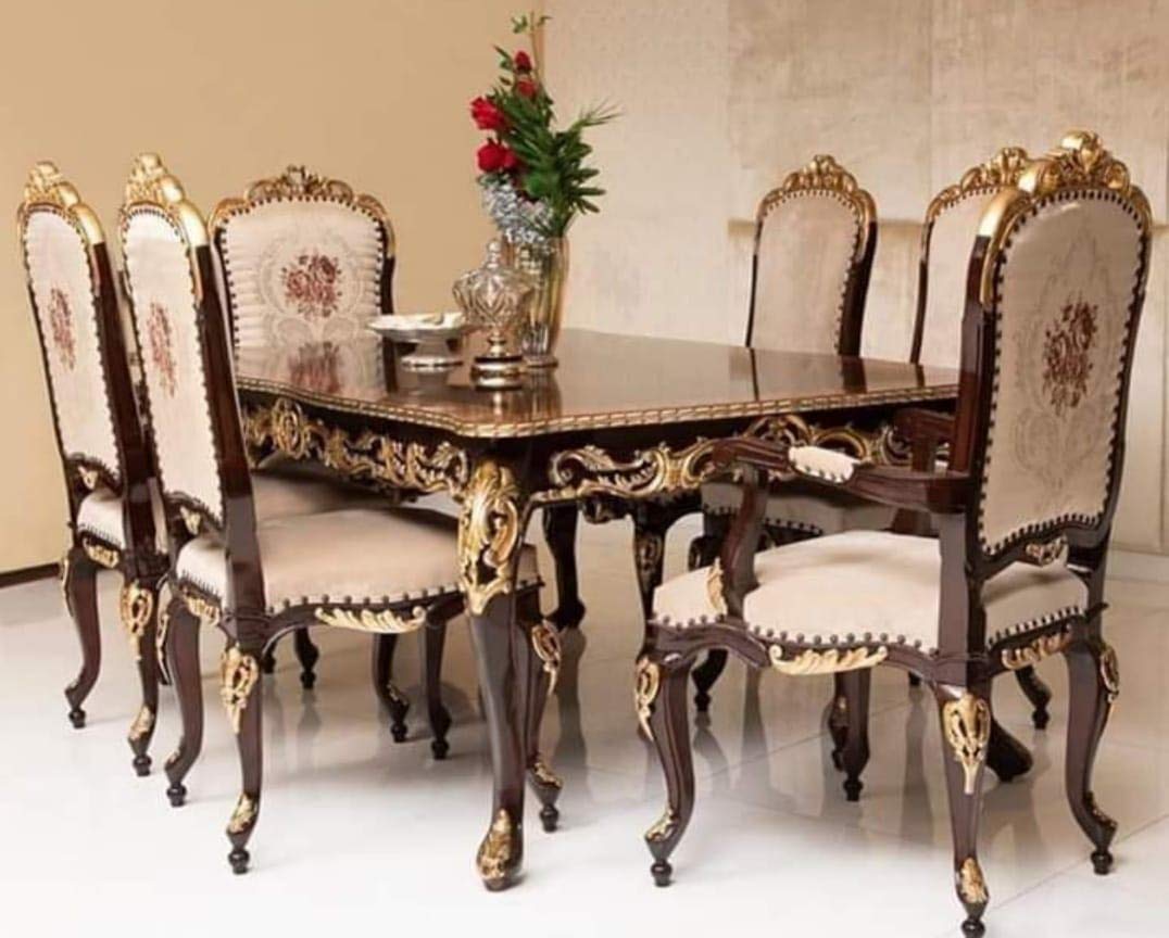 Naaz Handicraft Dining Table Set in 6 Chairs Teak Wood for Royal
