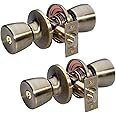 Master Lock TUO0105T Tulip Door Knob with Lock, Antique Brass, Pack of 2