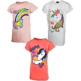 MISS POPULAR Girls 3-Pack Super Soft Short Sleeve T-Shirts Unicorn Butterfly Glitter Print Cute Design| Sizes 7-16