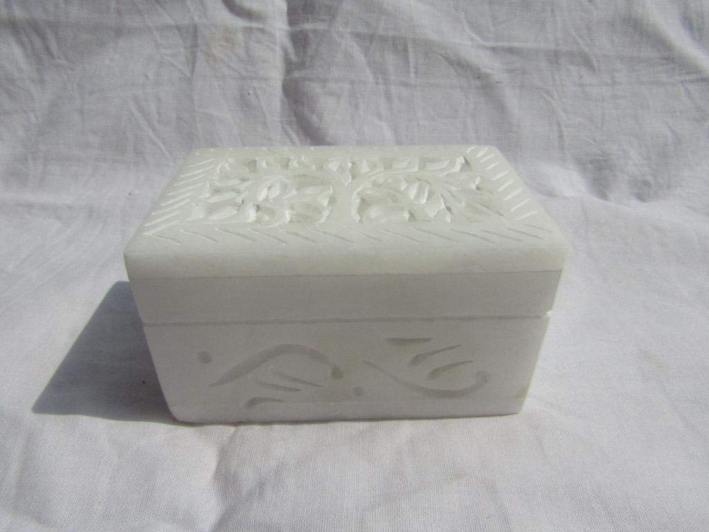 3″ Handmade Alabaster White Soapstone Trinket Jewelry Storage Box