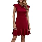HELYO Women's Summer Elegant Cocktail Club Dress Ruffle Hem Short Flutter Sleeve Fit and Flare A-Line Casual Dresses 619