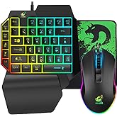 39-Key One-Handed Gaming Keyboard and Mouse Combo with Wrist Rest, Black | Rainbow backlit keypad, full anti-ghosting mechanical feel, adjustable 2400 DPI optical sensor, braided USB cable