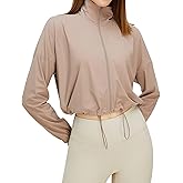 Gihuo Women's UPF 50+ Sun Protection Jackets Athletic Long Sleeve Cropped Jacket Yoga Quick Dry Workout Shirt Tops
