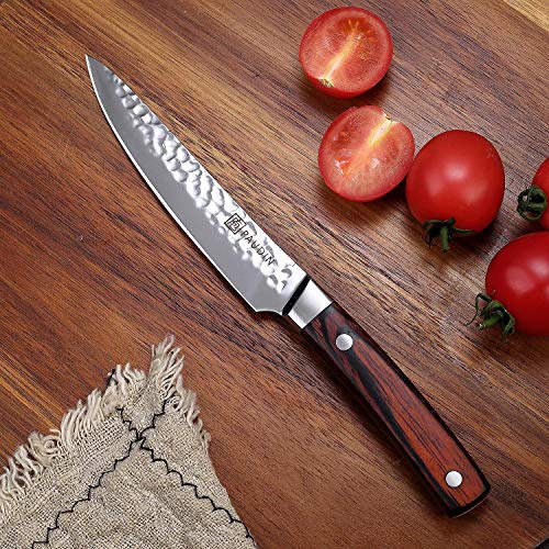 Utility Knife 5 Inch, PAUDIN Pro Kitchen Knife High Carbon German Stainless Steel 7Cr17Mov Hammered Pattern, Sharp Knife with Ergonomic Pakka Wood Handle with Gifted Box - Thumbnail 7