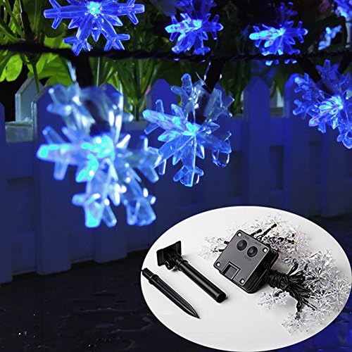 Semintech Solar Outdoor String Lights Crystal Snowflake 30LED Windows Decoration String Light Christmas Snowflake for Patio,Homs,Gardens,Weddings Blue