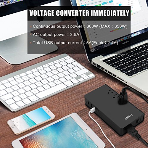 Voltage Converter Power Adapter Universal Power Step Down 220V to 110V 350W Max with 3 USB Smart Charging Ports,for Hair Curler Flat Iron Black Powerjc