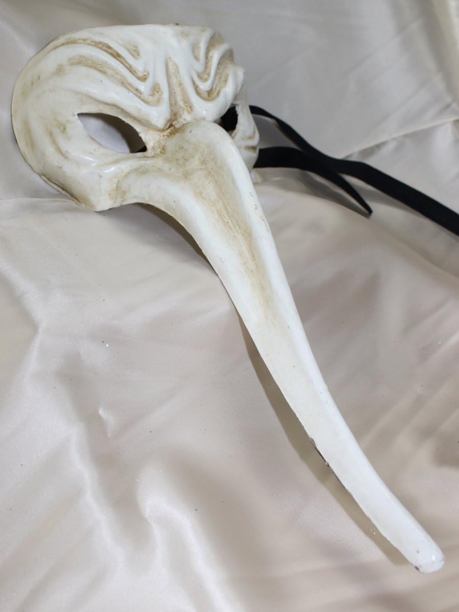 Mens White Plague Doctor Leonardo Long Nose Venetian Masquerade Mask