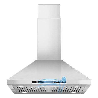 Tieasy 30" Island Range Hood 700 CFM Ceiling Mount Kitchen Vent Hood with Gesture/Touch Control, 3-Speed Fan & 4 LED Lights, Convertible Ductless/Duct, Stainless Steel Baffle Filters,Time Setting