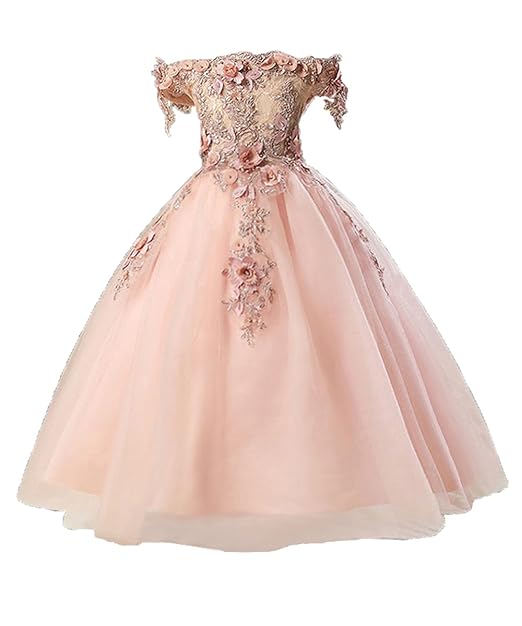 Misshow Mädchen Blumenmädchen Hochzeit Prinzessin Perle Festlich Applique Tüll Party