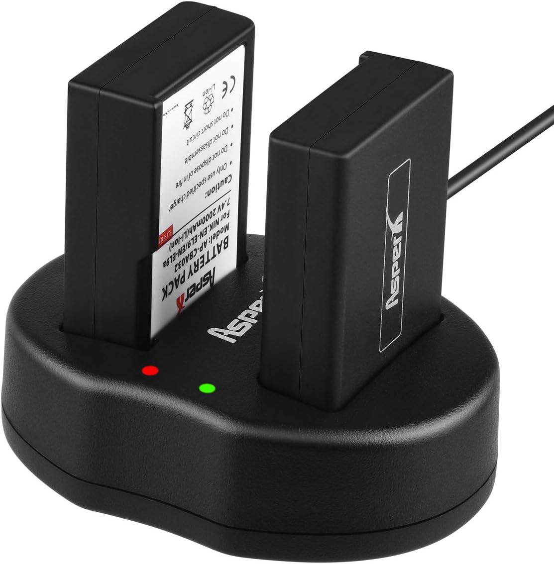 Asperx EN-EL9 EN-EL9a 2 Pack Li-ion Battery and Rapid USB Charger Kit Compatible with Nikon D40 D40x D60 D3000 D5000 Cameras
