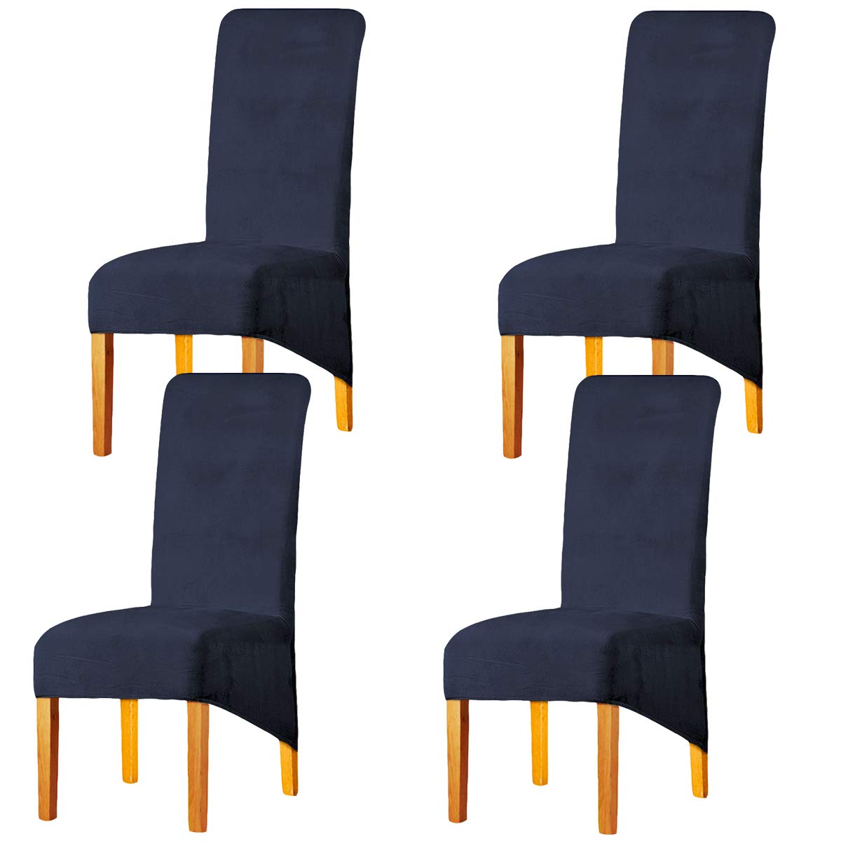 LANSHENG Velvet Dining Chair Covers, Stretch High Back Chair Seat Protector Slipcovers, Washable Removable Kitchen Chair Covers for Dining Room (Navy Blue, Set of 4)