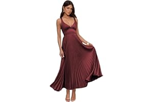 QIAGE Pleated Satin Bridesmaid Dress V-Neck Backless Maxi Dresses for Women QA236