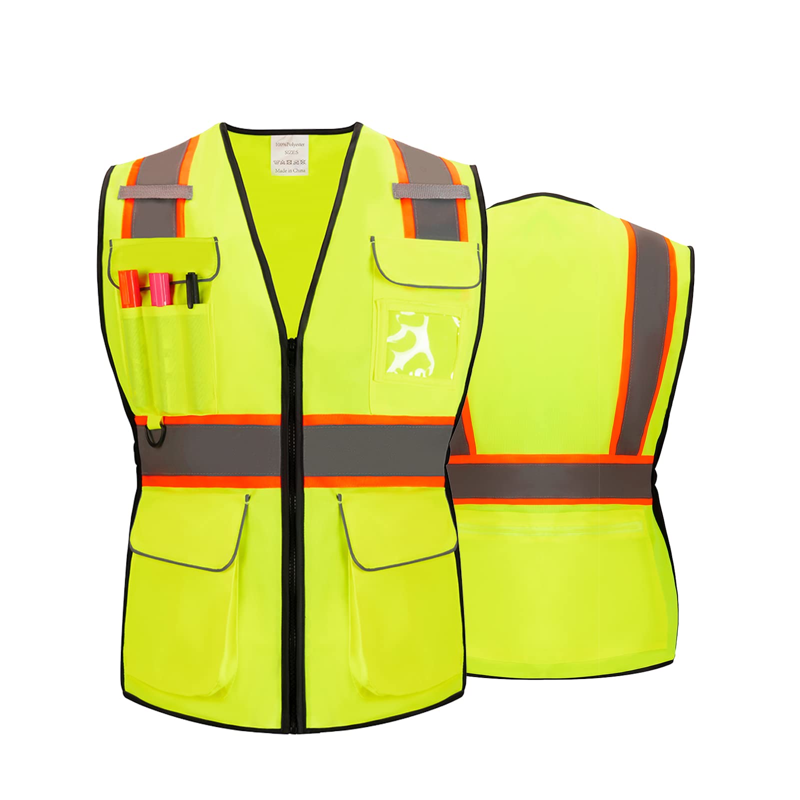 Shin Fashion 11 Pockets Class 2 Women's Hi Vis Reflective Safety Vest Executive Waistcoat, Meets ANSI/ISEA Standard Yellow, S