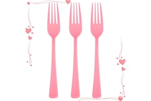 50 Pcs Light Pink Plastic Forks, Pink Plastic Silverware Heavy Duty, Disposable Cutlery Set for Brithday, Wedding, Baby Showe