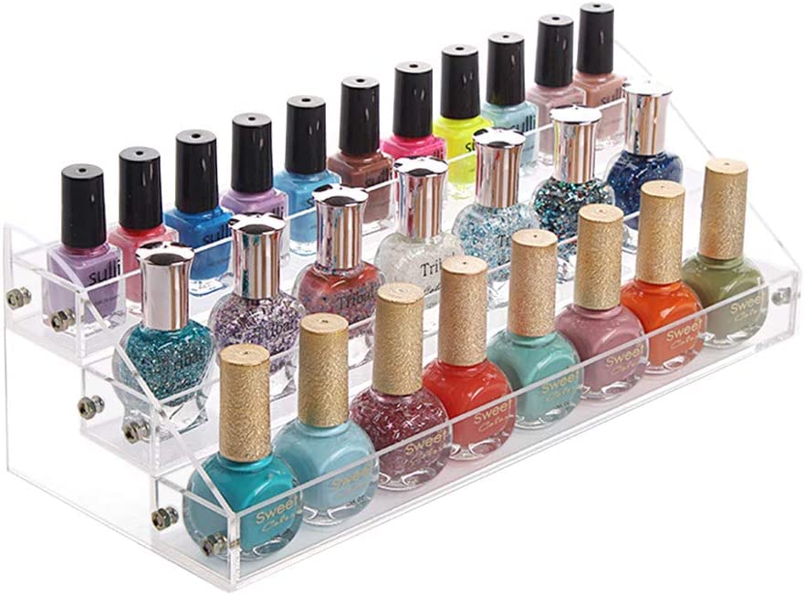 Nail Polish Organizer, 33 Bottles of 3 Layers Clear Acrylic Display Rack Eyeglasses Storage Essential Oils Holder Makeup Organizer for Essential Oil, 12.2x5.2x4.3inch