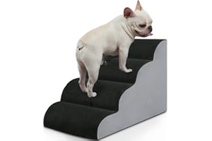 BOMOVA Dog Stairs for Small Dogs, 4-Step Dog Steps for Bed and Couch, High Density Foam Pet Stairs for Small Dogs and Cats, Non-Slip Bottom Dog Ramp, Grey, 2/3/4/5 Steps